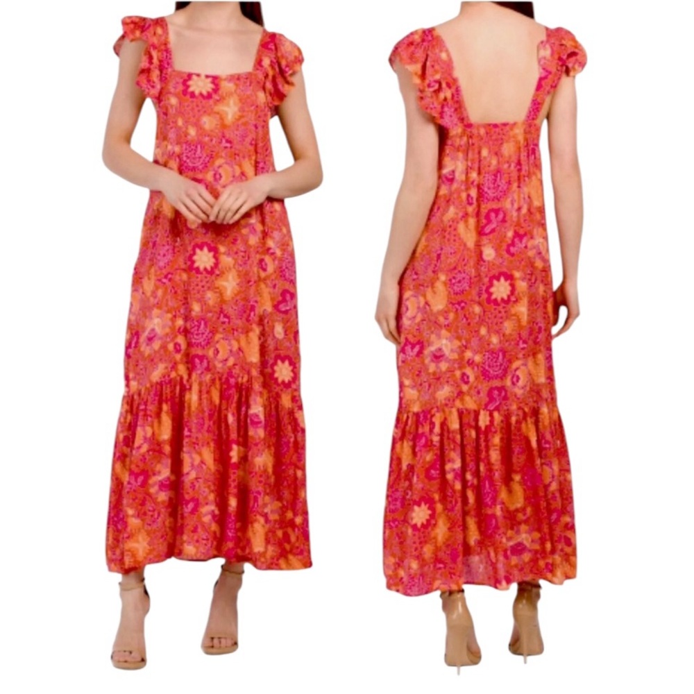 House Of Harlow Floral Maxi Orange Dress M